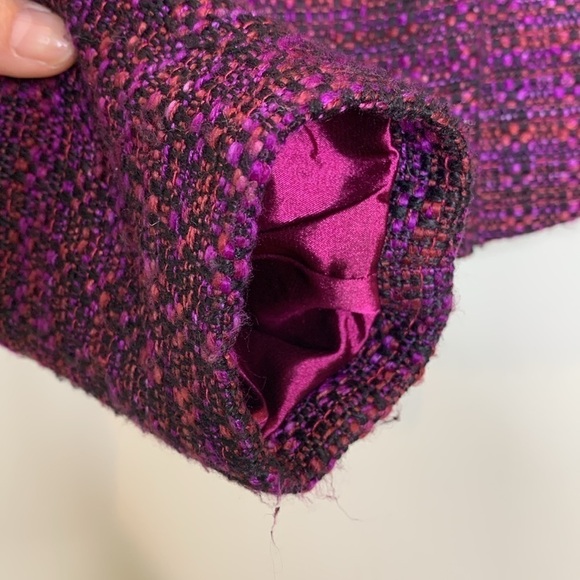 T Tahari || Purple Black Knobby Tweed Slight Crop Tailored Blazer Jacket 6 - Picture 9 of 17